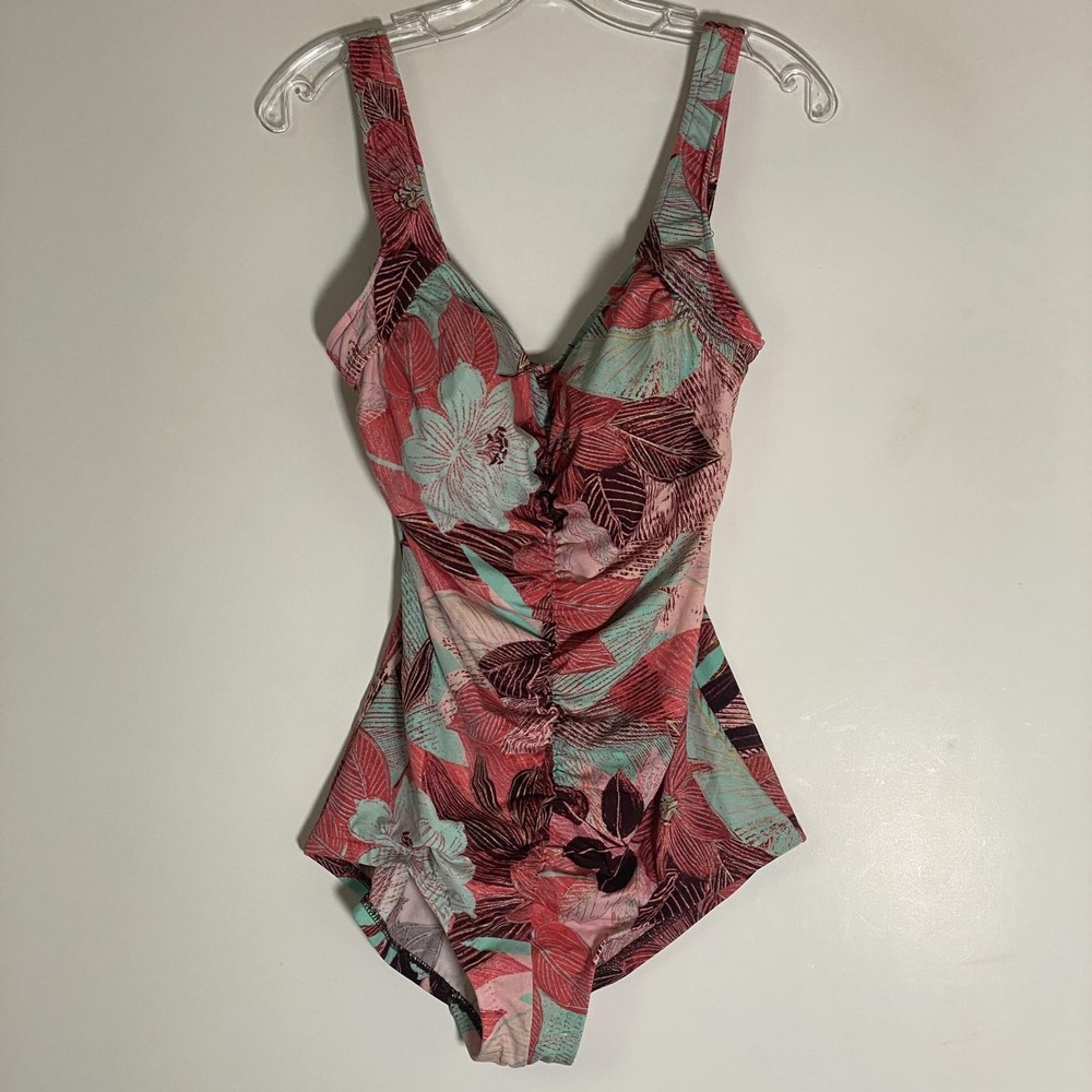 Le Cove Swimsuit One Piece Womens 16 Multicolor Tropical Floral Ruched Beach Fun